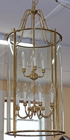 Large Brass Two Tier 12 Light Beveled Glass Chandelier Lantern