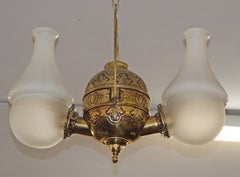 19th Century Angle Lamp Co. Double Angle Lamp Brass Kerosene Chandelier