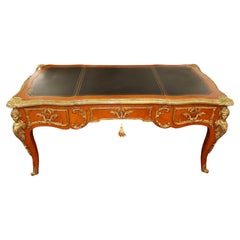 ​Bronze Mounted Louis XV French Style Walnut Writing Desk Bureau Plat