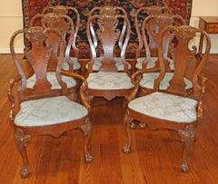 8er-Set „Baker Furniture“ im Chippendale-Stil aus Wurzelholz – stattlicher Wohn- und Esszimmerstuhl