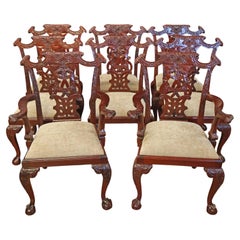 Set aus 8 irischen Esszimmerstühlen im Chippendale-Stil aus Mahagoni