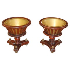 Pair of Georgian English Style Mahogany Plant Stands Planters