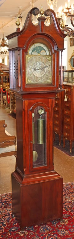 Early 20th Century Mahogany Two Weight Herschede Tall Case Grandfather Clock