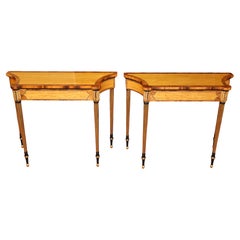 Pair of Neoclassical Satinwood Rosewood Banded Console Tables