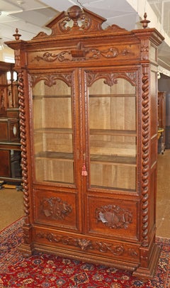 Large Late 19th Century Oak French Renaissance Revival China Cabinet Bookcase