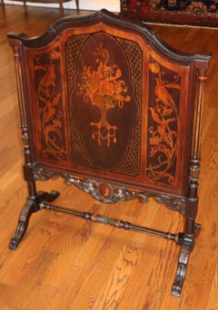 1920's Mahogany Paint Decorated Regency Style Fire Screen