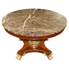 Mahogany Neo Classical Regency Style Marble Top Dining Center Table