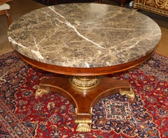 Mahogany Neo Classical Regency Style Marble Top Dining Center Table