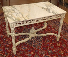 Early 20th Century Ivory Color Gustavian Style French Marble Top Table