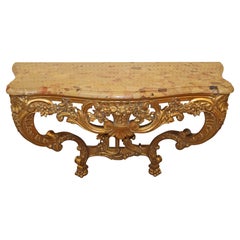 Late 19th Century Louis XV French Style Gold Marble Top Wall Console By Rosel