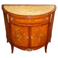 Early 20th Century French Louis XV Marble Top Paint Decorated Chest Commode