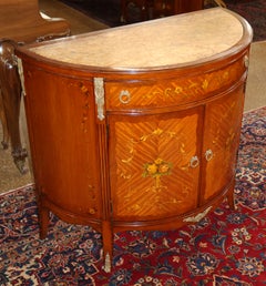 Early 20th Century French Louis XV Marble Top Paint Decorated Chest Commode