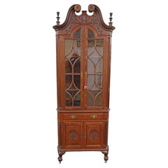 19th Century Tiger Oak Centennial Chippendale Ball & Claw Corner Cabinet