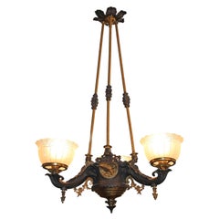 19th Century Bronze 3 Light Gas Chandelier Gasolier Attr to Cornelius & Baker