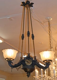 19th Century Bronze 3 Light Gas Chandelier Gasolier Attr to Cornelius & Baker
