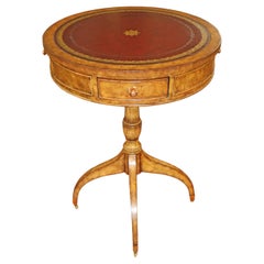 Petite Maitland Smith Burl Wood Regency style Leather Top End Table