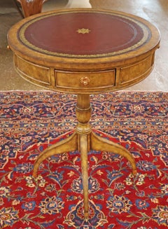 Petite Maitland Smith Burl Wood Regency style Leather Top End Table