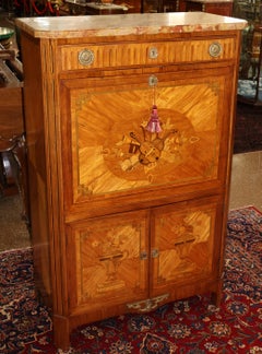 Early 19th Century Louis XVI Style Marble Top Inlaid Bar Abattant Desk