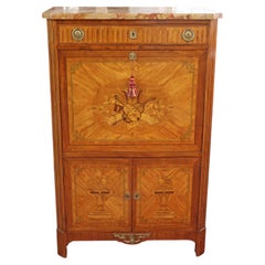 Early 19th Century Louis XVI Style Marble Top Inlaid Bar Abattant Desk