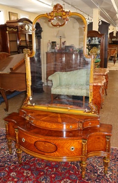 Stunning Inlaid Burl Walnut French Style Vanity Circa 1920's