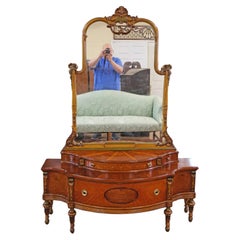 Stunning Inlaid Burl Walnut French Style Vanity Circa 1920's