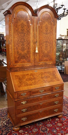 Burl Walnut Double Bonnet Italian Made Fitted Interior Secretary Desk