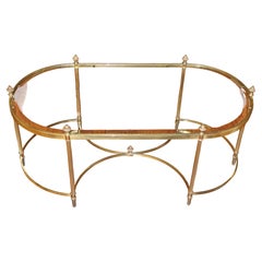Jansen Style Neoclassical Hollywood Regency Brass Beveled Coffee Table