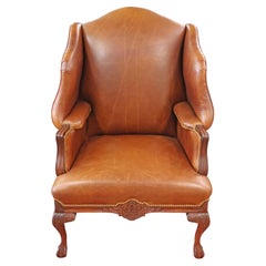 Distressed Caramel Leather Large Fireside Wing Chair