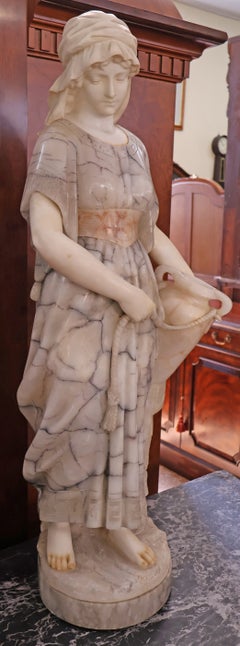 Late 19th Century Italian Carved Marble & Alabaster Statue By Balestra