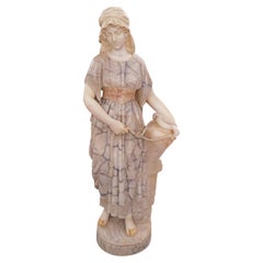 Late 19th Century Italian Carved Marble & Alabaster Statue By Balestra