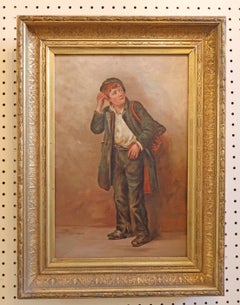 Early 20th Century Oil On Canvas Shoe Shine Boy Painting After J.G Brown