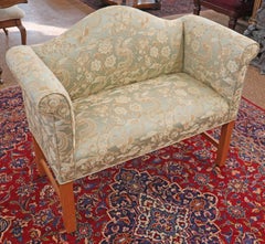 George III Style Green Damask Style Humpback Bench Settee