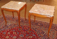 Pair of Vintage Marble Top Walnut Louis XV French Style End Tables
