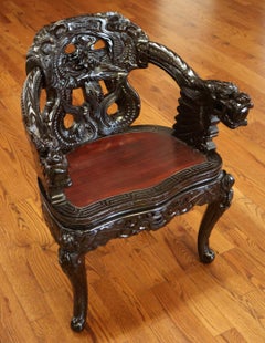 Antique Late 19th Century Meiji Japanese Dragon Carved Chair