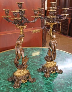 Pair of 19th Century French Napoleon III Bronze Figural Candelabras