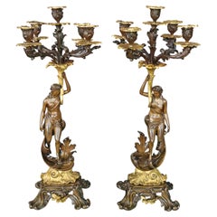 Pair of 19th Century French Napoleon III Bronze Figural Candelabras