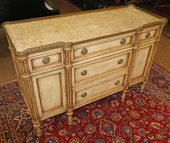 Cream Gustavian Style Marble Top Dresser Commode Chest Attr to John Richard