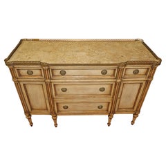 Cream Gustavian Style Marble Top Dresser Commode Chest Attr to John Richard