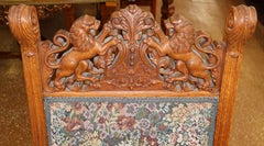 19th Century Tiger Oak Needlepoint Renaissance Revival Office Occasional Chair