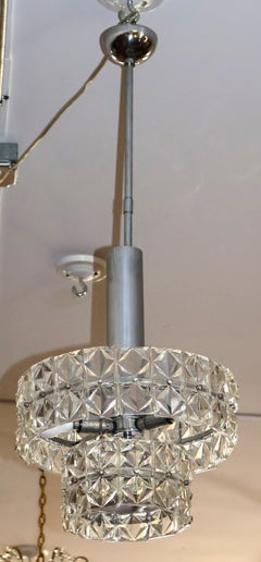 Italian MCM Targetti Sankey Glass & Chrome 3 Light Chandelier