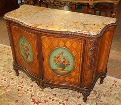 ​1920's Marble Top Paint Decorated Walnut French Louis XVI Style Dresser Commode