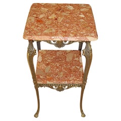 Italian Bronze And Marble Two Tier End Table Pedestal Table