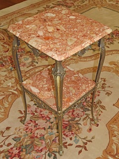 Italian Bronze And Marble Two Tier End Table Pedestal Table