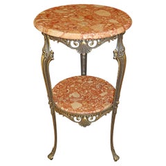 ​Italian Bronze And Marble Two Tier End Table Pedestal Table