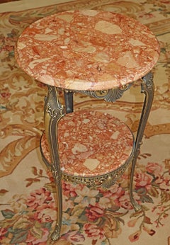 ​Italian Bronze And Marble Two Tier End Table Pedestal Table