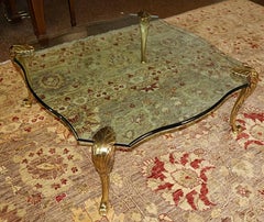 ​P.E Guerin Attributed Hollywood Regency Glass And Bronze Feet Coffee Table