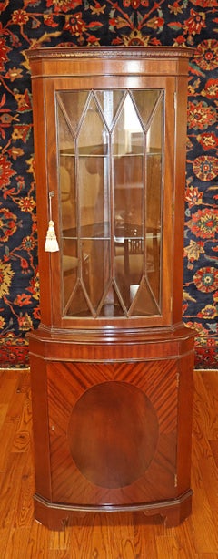 Gorgeous English Mahogany Inlaid Corner Cabinet