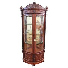 19th Century Victorian RJ Horner Carved Mahogany Beveled Glass Corner Cabinet