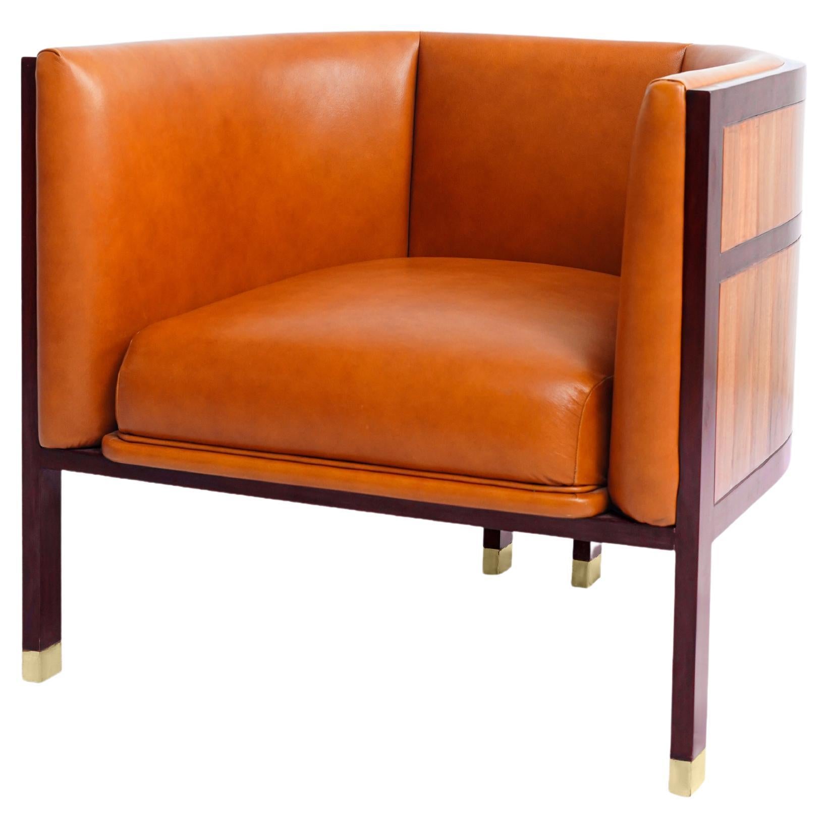 The Moderns Chair, Barrel Chair, round back chair, bold, modern, walnut wood en vente