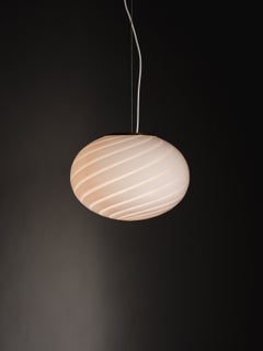 S35 Murano Pendant Ceiling Lamp in White Swirl Glass with Brass